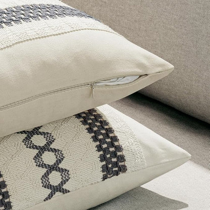 MIULEE Set of 2 Gray Boho Decorative Lumbar Pillow Covers 12x20 Inch Farmhouse Rustic Couch Throw Pillows Modern Cotton Cushion Covers Retro Cute Macrame Woven Spring Home Decor for Bed Sofa Chair