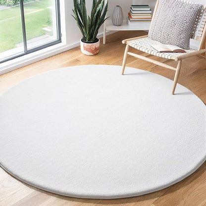 Amearea White Round Area Rugs 5ft Washable Circle Rugs for Bedroom Living Room, Fluffy Indoor Thickened Memory Foam Rug, Non Slip Minimalist Circular Carpet for Kids Boys Girls Dorm Nursery Room Decor