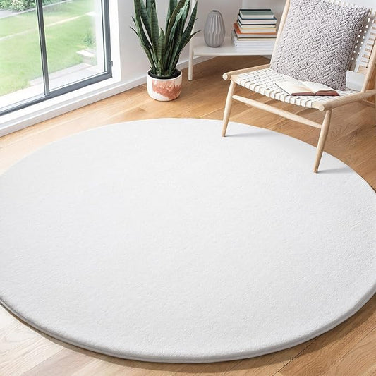 Amearea White Round Area Rugs 5ft Washable Circle Rugs for Bedroom Living Room, Fluffy Indoor Thickened Memory Foam Rug, Non Slip Minimalist Circular Carpet for Kids Boys Girls Dorm Nursery Room Decor