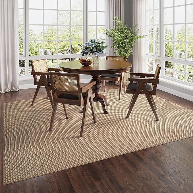 YDKGL Boho Washable Area Rugs 6x9 ft, Non Slip Area Rug for Living Room, Braided Office Rugs Bedroom Rug Woven Washable Indoor Floor Carpets for Office Dining Bedroom Living Room, Easy to Clean, Brown