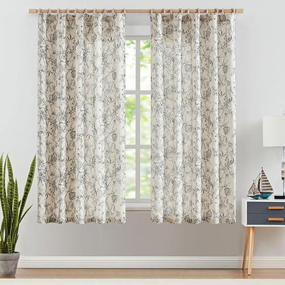 jinchan Floral Curtains 63 Inch Length Black Flower Linen Farmhouse Curtain for Living Room French Country Vintage Curtain Rod Pocket Curtains Set 2 Panels Balck Floral Printed