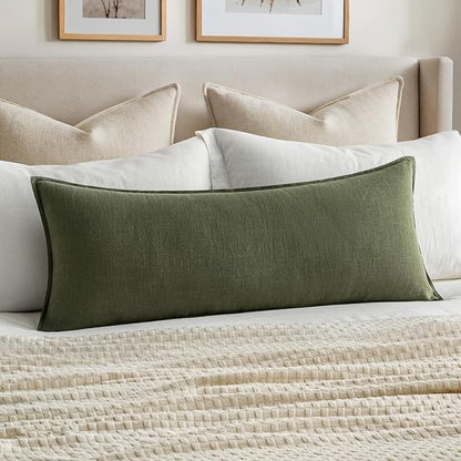 MIULEE Decorative Long Lumbar Throw Pillow Cover for Bed 14x36 Dark Olive Green Boho Farmhouse Neutral Couch Pillowcase Pack of 1 Accent Modern Sofa Cushion Livingroom Home Decor (Covers Only)