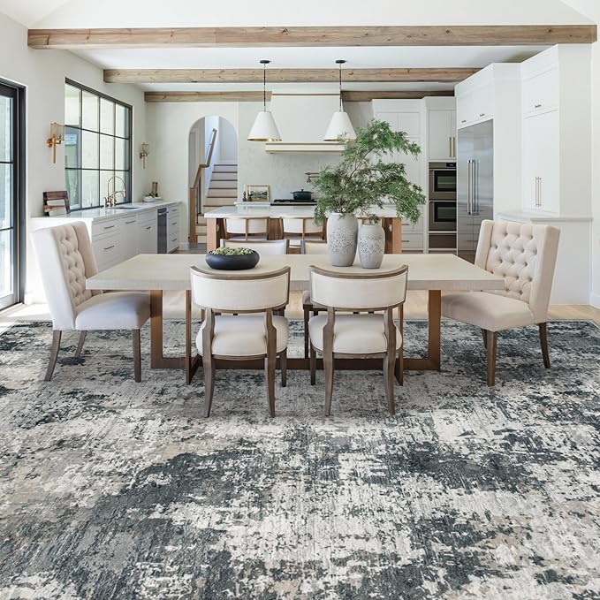 XLUEZ 8x10 Area Rugs for Living Room, Washable Modern Abstract Large Area Rug Neutral Soft Non Slip Kids Rug Stain Resistant Indoor Carpet for Bedroom Nursery Dining Room Playroom(GreyWhite, 8'x10')