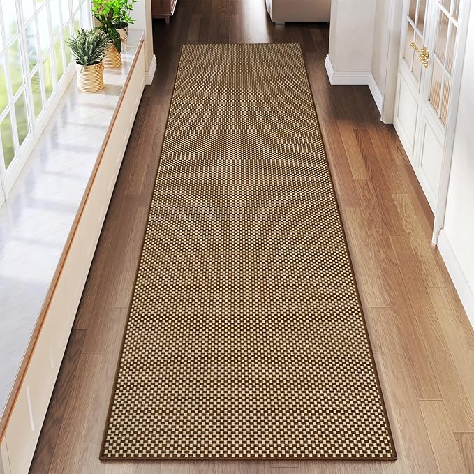 YDKGL 2x8 ft Hallway Runner Rug Extra Long Boho Woven Kitchen Runner Rugs Mat Non Slip Washable, Soft Entryway Laundry Floor Carpet for Indoor Backdoor Bedroom Hallway Living Room, Dark Brown/Coffee