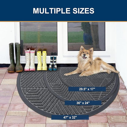 Smiry Half Circle Front Door Mat Outside Entrance, Heavy Duty Sturdy Natural Rubber Doormat, Trap Dirt and Moisture, Low Profile Mats for Indoor Outdoor Entry, Irregular Triangle (29.5x17, Grey)