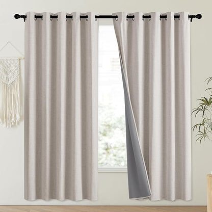 NICETOWN Brich Vintage Open Linen Weave Flax Thermal Curtains, 100% Blackout Curtains 72" Long for Dining Room, Soundproof Window Treatment Drapes for Laundry Room, 62" Wide Per Panel, Set of 2