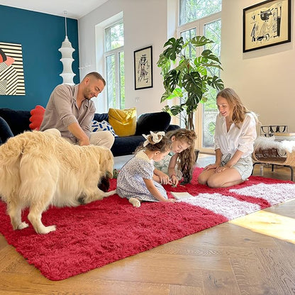 OLANLY 5x8 Machine Washable Large Area Rugs for Living Room, Bedroom, Soft Fluffy Shaggy Bedside Rug, Indoor Floor Carpet for Kids Girls and Boys, Dorms, Nursery, Home Decor Aesthetic, Red