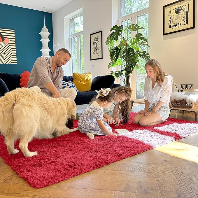 OLANLY 2x8 Machine Washable Runner Rugs for Hallway, Soft Fluffy Shaggy Bedside Rugs for Bedroom, Living Room, Indoor Floor Carpet for Kids Girls and Boys, Nursery Rooms, Home Decor Aesthetic, Red