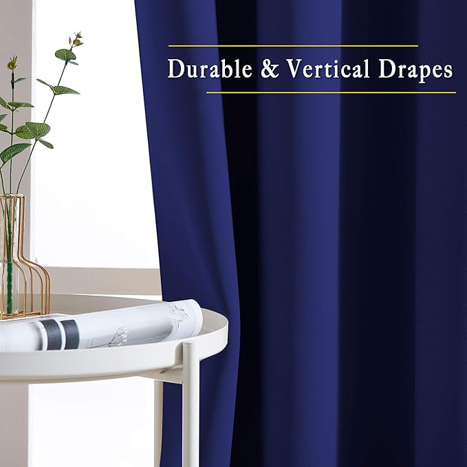 NICETOWN Navy Blue Bedroom Blackout 90 inch Curtains - Grommet Energy Saving Thermal Insulated Room Darkening Drapes Sound Dampening Window Treatments for Living Room (2 Panels, W52 x L90)