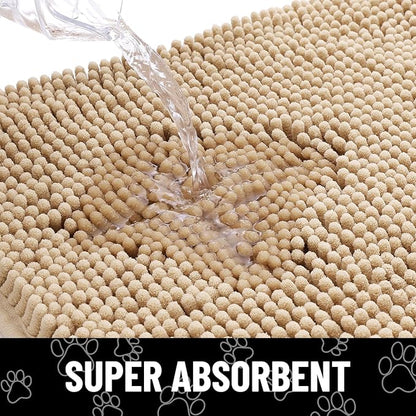 Smiry Dog Door Mat for Muddy Paws, Absorbent Dirt Trapper Non Slip Quick Dry Washable Chenille Mat for Mud Dogs, Entry Rug for Indoor and Outdoor (59x24 Inches, Beige and White)