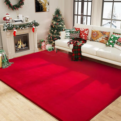 Amearea Large Modern Area Rugs for Bedroom Living Room, 5x8 Feet Red Thickened Memory Foam Rug, Fluffy Indoor Washable Rugs Non Slip Minimalist Carpet for Boys Girls Dorm Nursery Room Decor