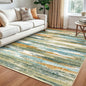 Lansny Modern Abstract 5x7 Machine Washable Area Rug Non-Slip Soft Bedroom Living Romm Rug Green Mustard Multi Ultra Thin Print Faux Wool Floor Carpet Throw Rug for Nursery Playroom Dining Room Office