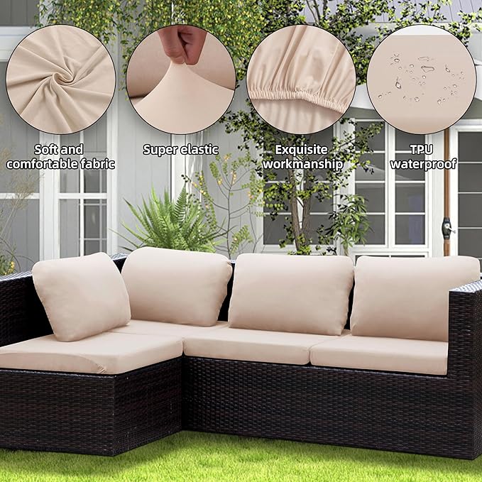 Outdoor Cushion Covers Set,14PCS Patio Furniture Couch Seat Slipcovers, Replacement for Sofa Sectional Chair(Cover，Only)