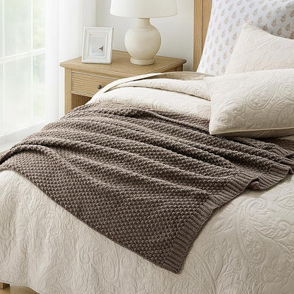 EVERGRACEHOME Chunky Chenille Knit Throw Blanket for Couch, Soft Luxurious Moss Stitch Blankets for Bed, Cozy Decorative Farmhouse Knitted Throws for Sofa, Mocha Brown, 60" x 80"