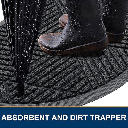 Smiry Half Circle Front Door Mat Outside Entrance, Heavy Duty Sturdy Natural Rubber Doormat, Trap Dirt and Moisture, Low Profile Mats for Indoor Outdoor Entry, Irregular Triangle (29.5x17, Black)
