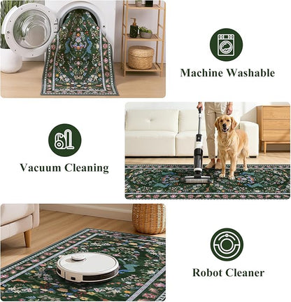 HEBE Washable Hallway Runner Rug 2'x 6' Non Slip Kitchen Rugs Runner,Low Pile Entryway Rug Laundry Room Mat Floral Carpet Runners for Hallways, Kitchen,Bathroom,Laundry,Bedside Rug