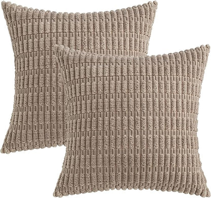 MIULEE Pack of 2 Corduroy Decorative Throw Pillow Covers 16x16 Inch Soft Boho Striped Pillow Covers Modern Farmhouse Home Decor for Sofa Living Room Couch Bed Light Brown