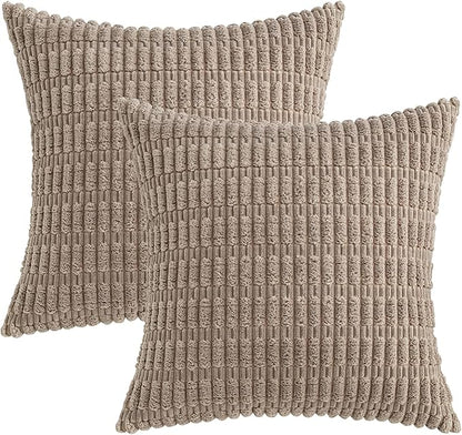 MIULEE Pack of 2 Corduroy Decorative Throw Pillow Covers 20x20 Inch Soft Boho Striped Pillow Covers Modern Farmhouse Home Decor for Sofa Living Room Couch Bed Light Brown