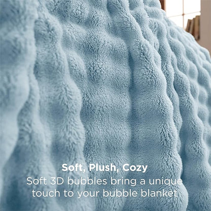 Bedsure 3D Fleece Bubble Blanket for Couch - GentleSoft Blue Throw Blanket for Sofa Bed Room Decor - Luxury Soft Cozy Gifts for Kids Girls, Lightweight, All Seasons, Light Blue, 50"×60"