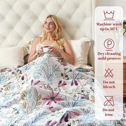 MSGKV Boho Throw Blanket for Bed 60"x80" Floral 100% Cotton Couch Blanket Spring Breathable Lightweight Farmhouse Flower Twin Size Blankets for Sofa Home Decor Muslin All Seasons
