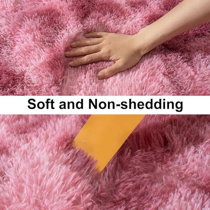 Soft Runner Rugs for Bedroom Hallways, 2x6 Tie-Dyed Blush Pink Fluffy Shag Throw Area Rug Non Slip for Bedside Dorm, Long Shaggy Furry Carpet for Nursery Living Room