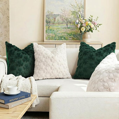 decorUhome St. Patrick’s Day Shamrock Pillow Covers 12x20 Inch Set of 2, Soft Plush Faux Wool Cream White Throw Pillow Covers, Farmhouse Spring Holiday Decor for Sofa Living Room