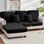 Couch Cover 6-Piece Elastic Velvet Couch Cushion Covers & Chaise Slipcovers for L-Shaped Sofas, Sofa Seat Covers Washable, Soft Cover for Couches (5 Seater + Chaise, Black)