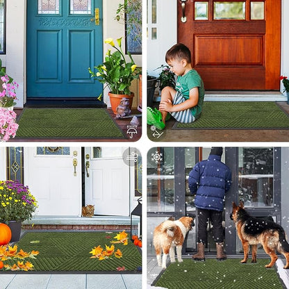 Smiry Front Door Mat Outside Entrance, Heavy Duty Sturdy Natural Rubber Doormat, Trap Dirt and Moisture, Easy Clean Low Profile Mats for Indoor Outdoor Entry, Irregular Triangle (29.5x17, FST-Green)