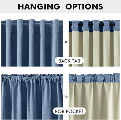 MIULEE 100% Blackout Linen Curtains for Bedroom, Blue Solid Luxury Decor Thermal Insulation Room Darkening Drapes for Living Room Nursery Back Tab Rod Pocket 42 x 72 Inches, 2 Panels
