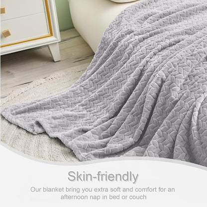 Exclusivo Mezcla Light Grey Fleece Queen Size Blanket for Bed, 90x90 Inches Soft Cozy 3D Decorative Jacquard Flannel Blankets, Lightweight Fuzzy Plush Warm Blankets for All Seasons