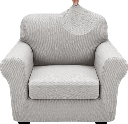 XINEAGE 2026 New 2 Pieces Chair Covers with Arms Super Stretch Chair Slipcover for Living Room Pet Dog Universal Slip Cover Anti Slip Armchair Furniture Protector (Silver Grey), 31"-46"(1 Cushion)