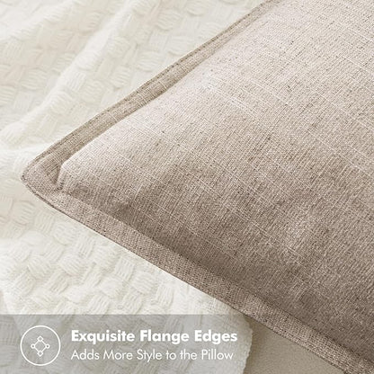 MIULEE Decorative Linen Euro Sham Pillow Covers 24x24 Inch Natural Linen Boho Farmhouse Neutral Couch Throw Pillows for Bed Pack of 2 Accent Modern Pillowcase Sofa Livingroom Home Decor