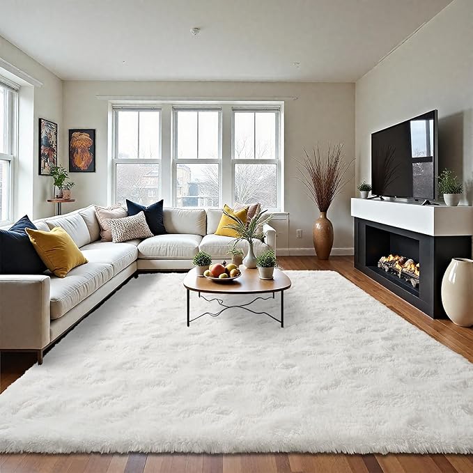 LOCHAS Ultra Soft Indoor Modern Area Rugs Fluffy Living Room Carpets for Children Bedroom Home Decor Nursery Rug 5x8 Feet, Cream