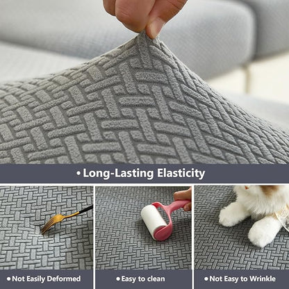 Couch Cushion Covers for Sofa Couch Covers Wear-Resistant Universal Sofa Cover Washable Stretch for Sectional Slipcovers (Texture-Gray,Large Single Seat Cover)