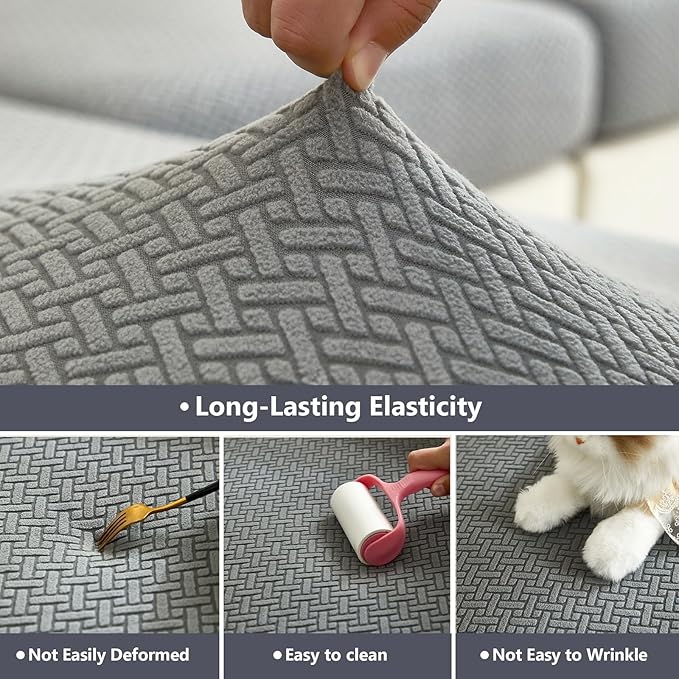 Couch Cushion Covers for Sofa Couch Covers Wear-Resistant Universal Sofa Cover Washable Stretch for Sectional Slipcovers (Texture-Gray,Chaise Cover)