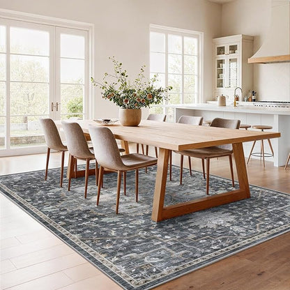 AMADA HOMEFURNISHING 5x7 Area Rugs, Washable Living Room Rug Low-Profile with Non-Slip Backing & Durable Edge Binding, Vintage 5x7 Rugs for Living Room, Bedroom, Dining Room