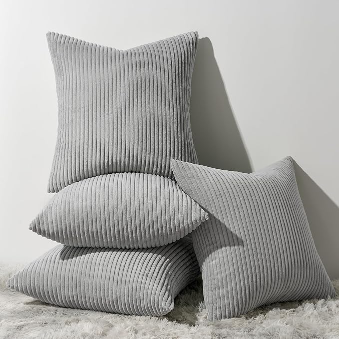 Topfinel Decorative Throw Pillow Covers Cushion Cases, Set of 4 Soft Velvet Modern Double-Sided Designs, Mix and Match for Home Decor, Pillow Inserts Not Included (12x12 inch, Grey)