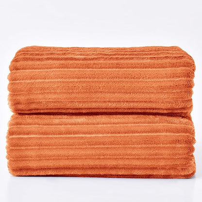 BEDELITE Fleece Blanket King Size – 3D Ribbed Jacquard Soft and Warm Decorative Blankets – Cozy, Fuzzy, Fluffy, Plush Lightweight Throw Blankets for Couch, Bed, Sofa(Orange, 108x90 inches)