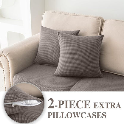 Couch Cushion Covers for Sectional Sofa L Shape Washable Separate Seat Chaise Couch Cover Stretch Sofa Slipcovers with 2 Pcs Pillowcases(3 Seater + 1 Chaise, Taupe)
