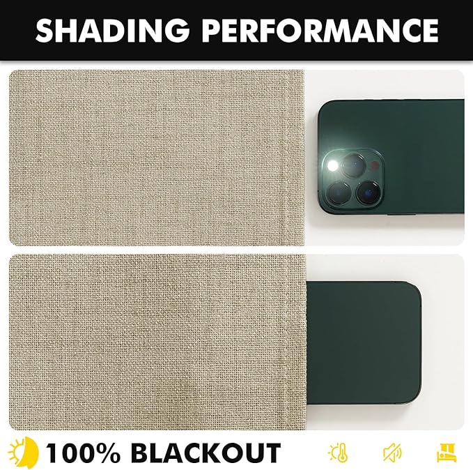 MIULEE 100% Blackout Linen Curtains for Bedroom, Cobblestone Solid Luxury Decor Thermal Insulation Room Darkening Drapes for Living Room Nursery Back Tab Rod Pocket 42 x 63 Inches, 2 Panels