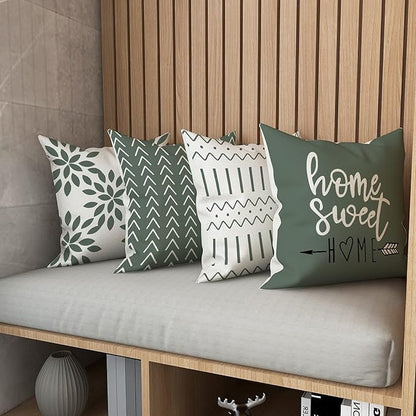 YCOLL Pillow Covers 18x18 Set of 4, Modern Sofa Throw Pillow Cover, Decorative Outdoor Linen Fabric Pillow Case for Couch Bed Car, Aqua Green
