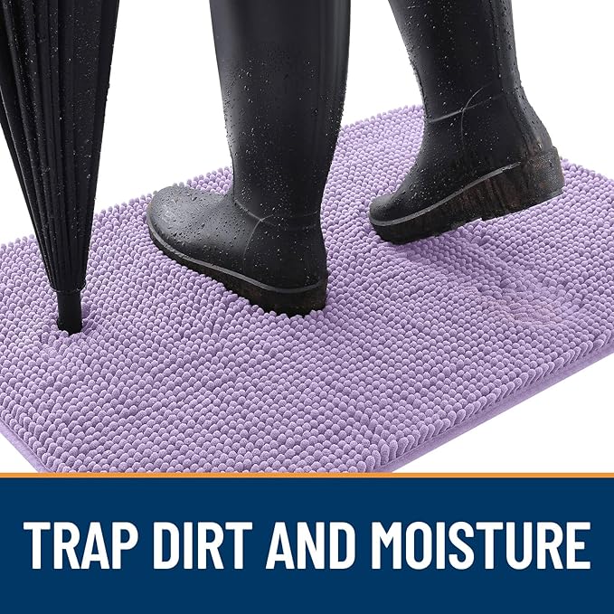 OLANLY Dog Door Mat for Muddy Paws 47x20, Absorbs Moisture and Dirt, Absorbent Non-Slip Washable Doormat, Quick Dry Chenille Mud Mat for Dogs, Entry Indoor Entryway Carpet for Inside Floor, Lavender