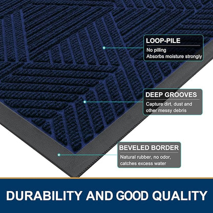 Smiry Front Door Mat Outside Entrance, Heavy Duty Sturdy Natural Rubber Doormat, Trap Dirt and Moisture, Easy Clean Low Profile Mats for Indoor Outdoor Entry, Irregular Triangle (29.5x17, Royal Blue)