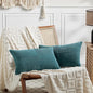 Fancy Homi 2 Packs Teal Lumbar Decorative Throw Pillow Covers 16x26 Inch for Living Room Couch Bed Sofa, Boho Home Decor, Soft Striped Corduroy Rectangle Accent Beige Cushion Case 65x40 cm