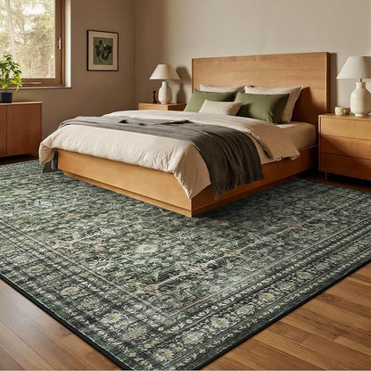 Lofus 9x12 Area Rug for Living Room,Green Washable Large Rugs with Non-Slip Backing,Soft Boho Carpets for Bedroom Dining Room Home Office Indoor Nursery