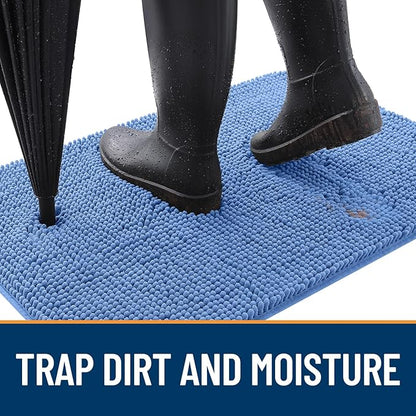 OLANLY Dog Door Mat for Muddy Paws 40x24, Absorbs Moisture and Dirt, Absorbent Non-Slip Washable Doormat, Quick Dry Chenille Mud Mat, Entry Indoor Entryway Carpet for Inside Floor, Cornflower Blue