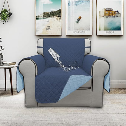ISSUNTEX Double Protection 100% Waterproof Chair Sofa Cover for Living Room, Reversible Furniture Protector for Dogs, Pets, Kids (Chair, Dark Blue/Light Blue)