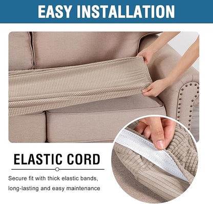 H.VERSAILTEX Super Stretch Individual Seat Cushion Covers Sofa Covers Couch Cushion Cover Slipcover Sets Thick Jacquard Textured Twill Fabric (3 Piece XL Sofa Cushion Covers, Sand)