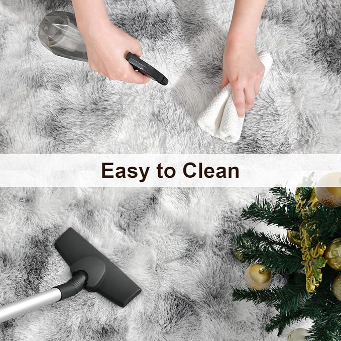 TWINNIS Super Soft Shaggy Rugs Fluffy Carpets 3x5 Feet, Indoor Modern Plush Area Rugs for Living Room Bedroom Kids Room Nursery Home Decor, Upgrade Anti-Skid Fuzzy Rug, Grey and White