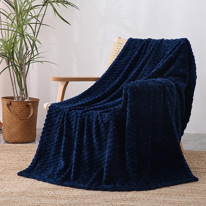 Blue Throw Blanket 60"×80" inches Gifts for Mom Fuzzy 3D Jacquard Decorative Flannel Fleece Super Soft Plush Cozy Blanket for Couch Sofa Chair Lightweight